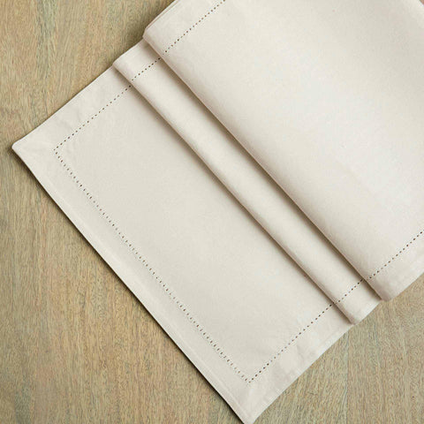 Classic Beige Cotton Border Stitch Table Runner - ellementry