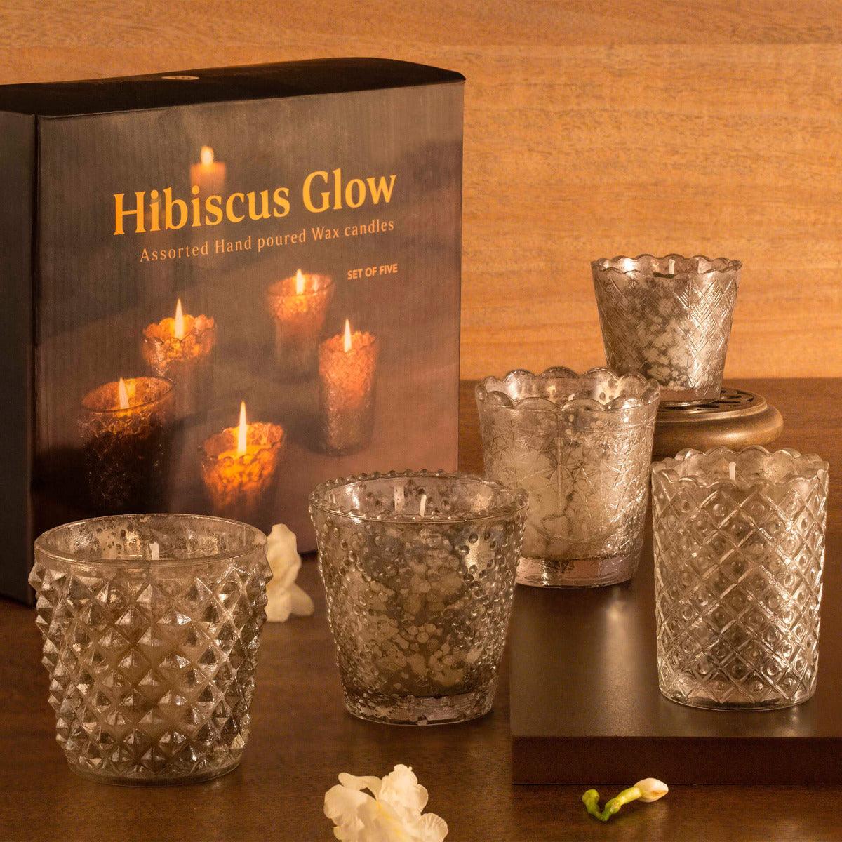 Hibiscus Glow Assorted Wax Candles Set Of Five