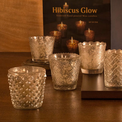 Hibiscus Glow Assorted Wax Candles Set Of Five - ellementry