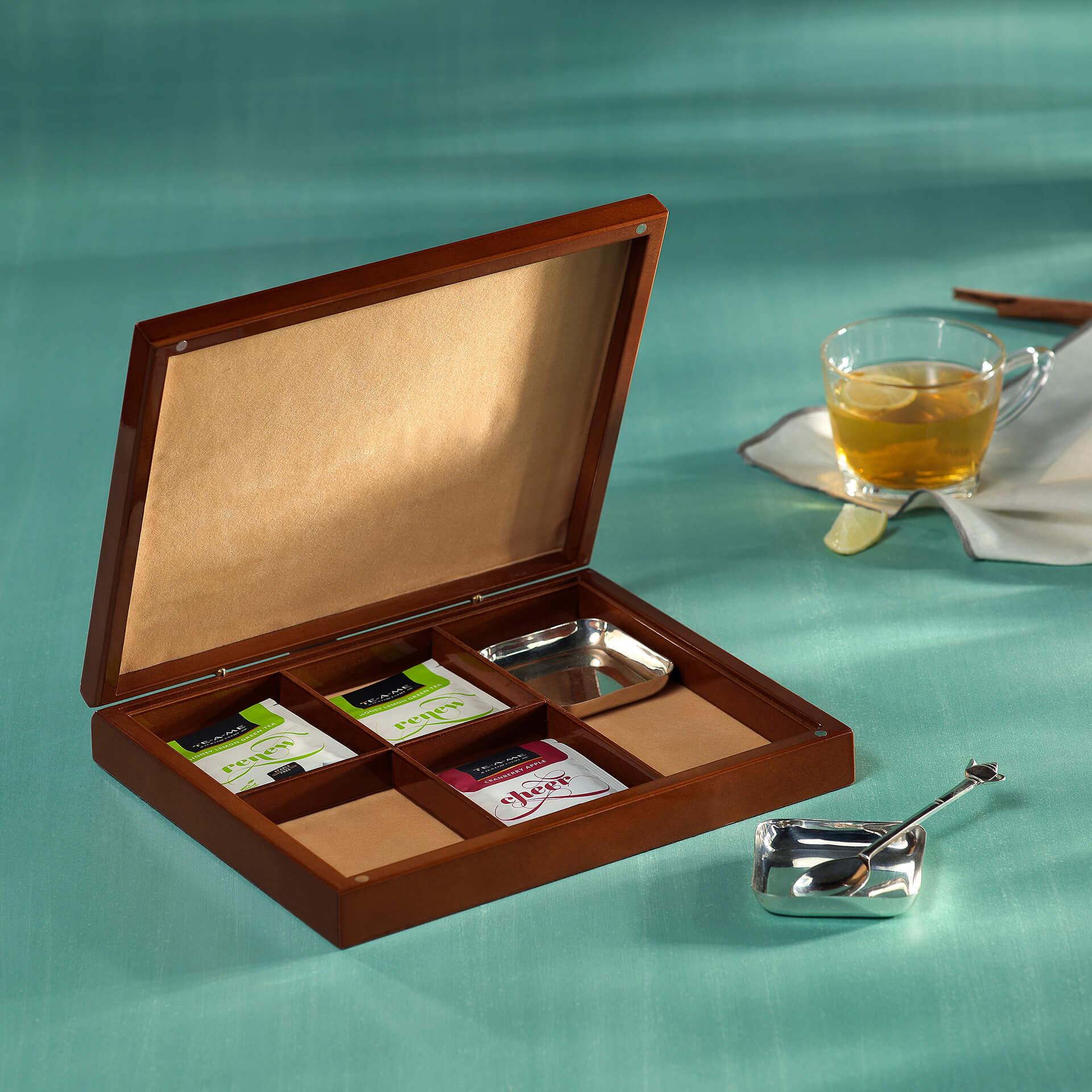 Tea Amore Gift Box, Two Brass Teabag rests & One Brass Teaspoon