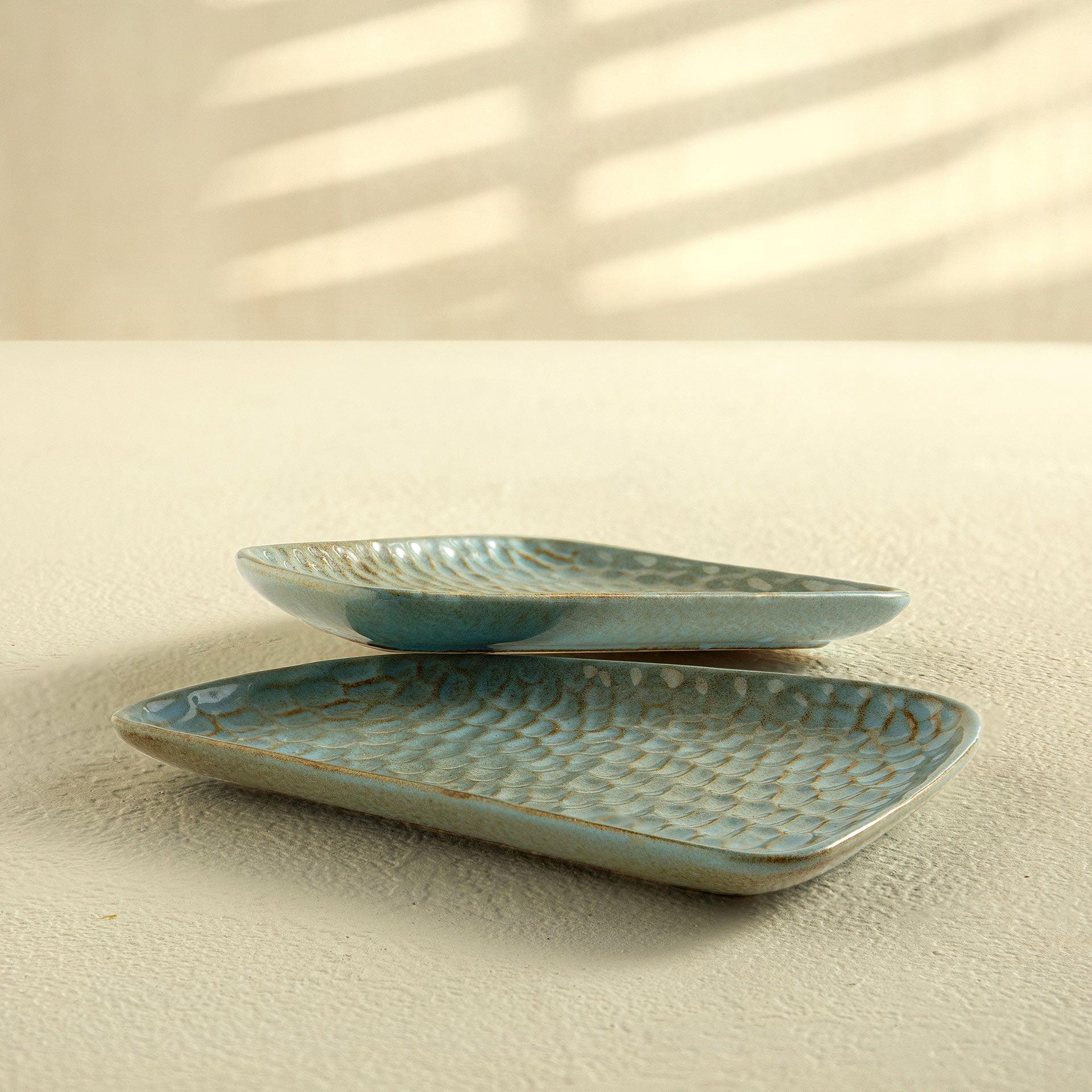 Feast Ceramic Platter Set of Two (Aqua Rustic)