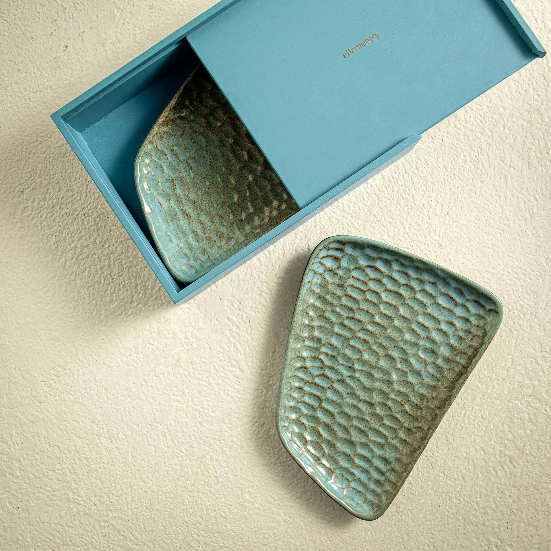 Feast Ceramic Platter Set of Two (Aqua Rustic)