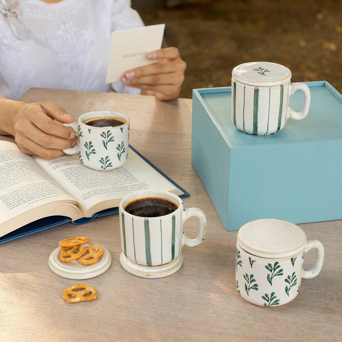 Neve Sage Tea Cup Set of Four (With Lid) - ellementry