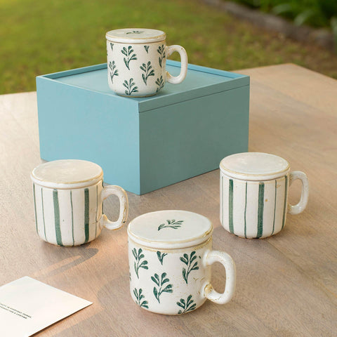 Neve Sage Tea Cup Set of Four (With Lid) - ellementry