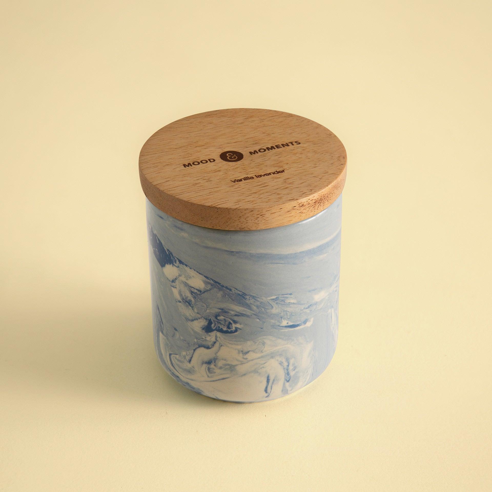 Vanilla & Lavender Natural Soy Wax Ceramic Jar with Wooden Lid (1 Wick)