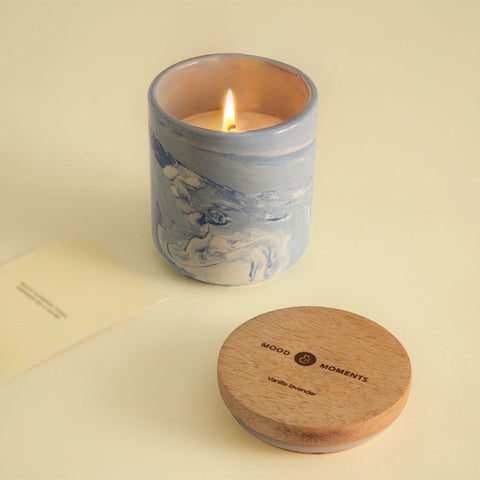 Vanilla & Lavender Natural Soy Wax Ceramic Jar with Wooden Lid (1 Wick) - ellementry
