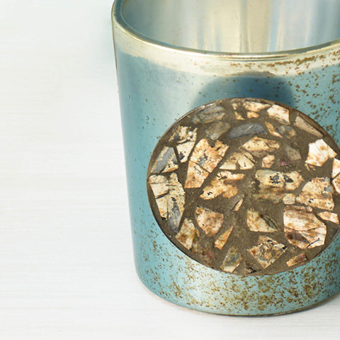mosaic blue glass t-light holder - ellementry