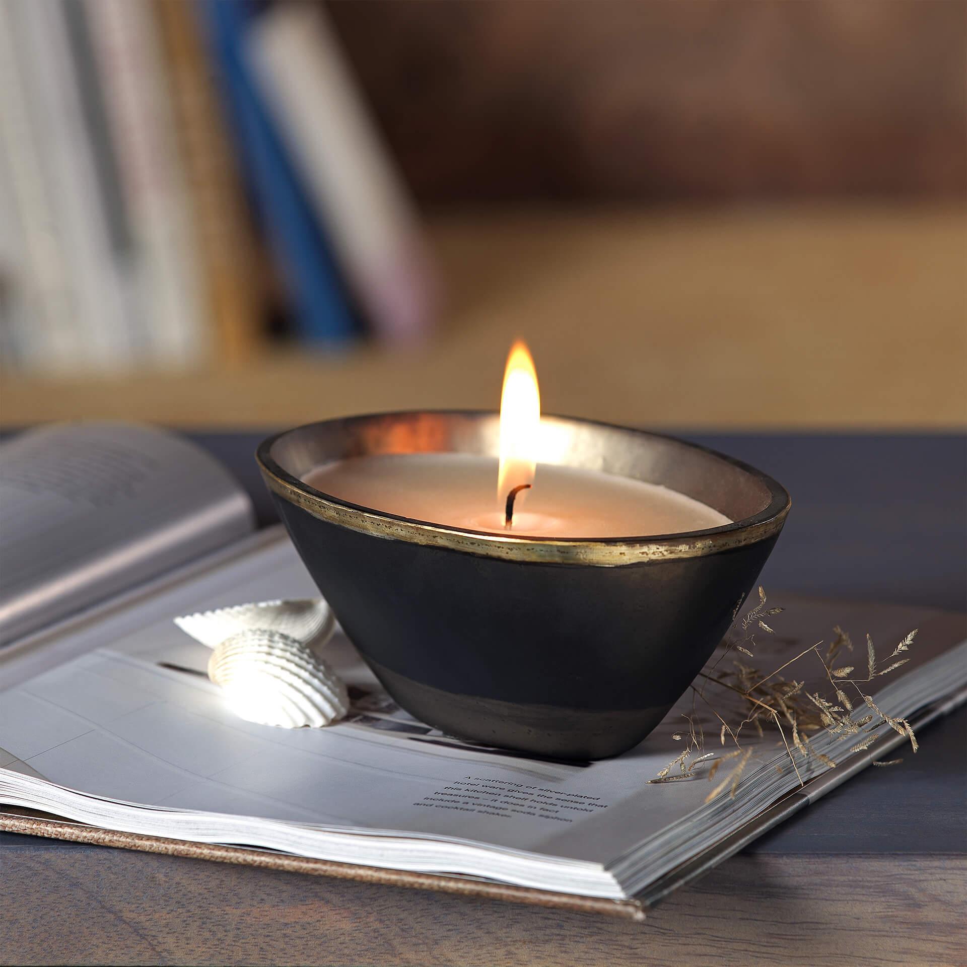 Tinsel Grey Wax Filled Glass Bowl