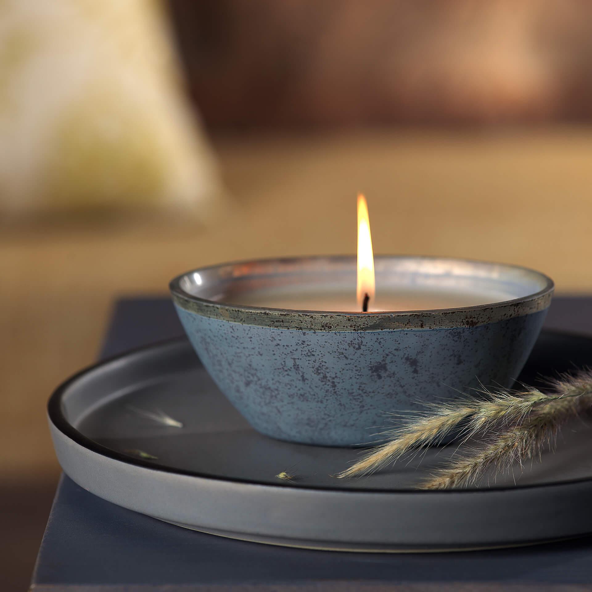 Tinsel Blue Wax Filled Glass Bowl