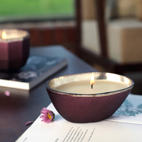 Tinsel Maroon Wax Filled Glass Bowl - ellementry