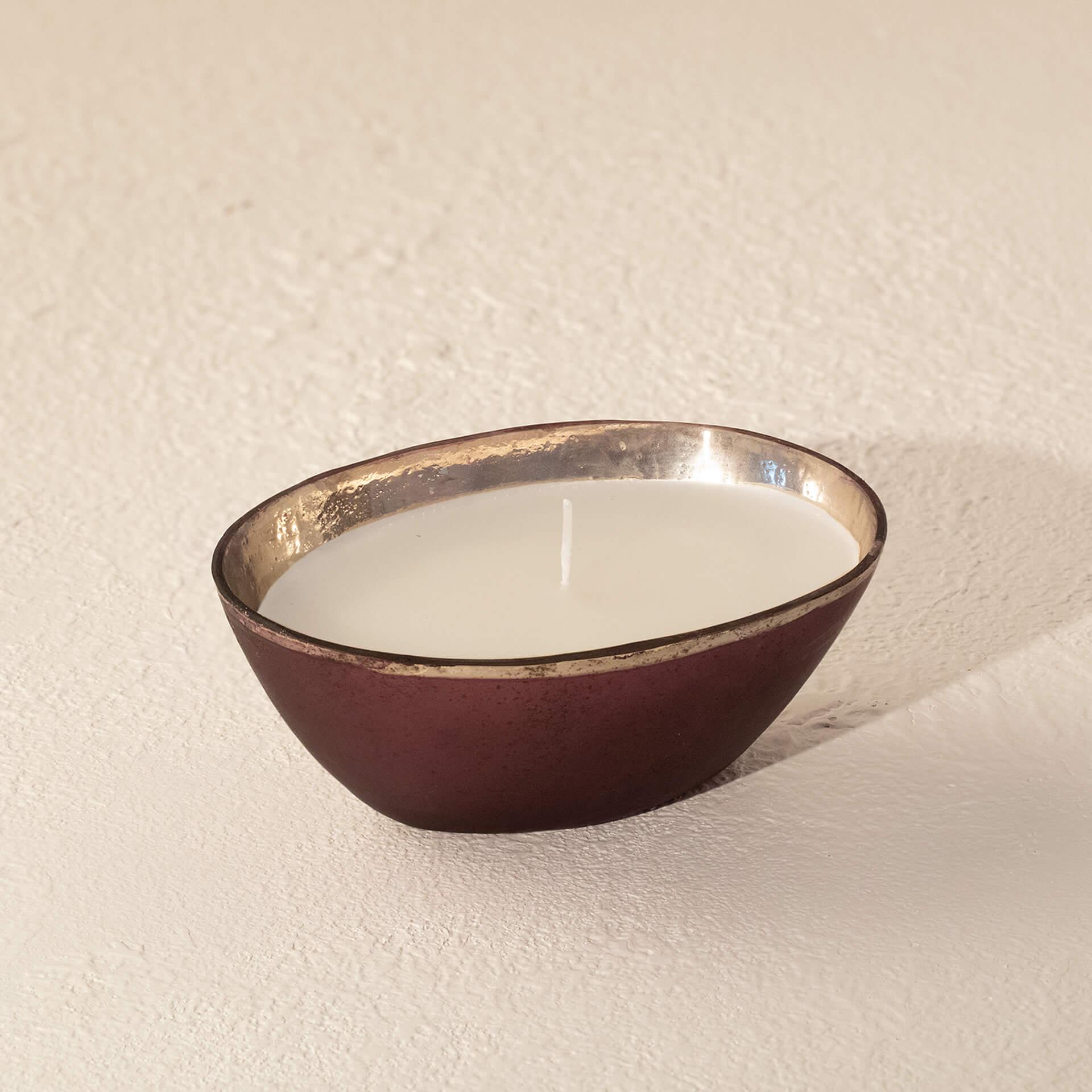 Tinsel Maroon Wax Filled Glass Bowl