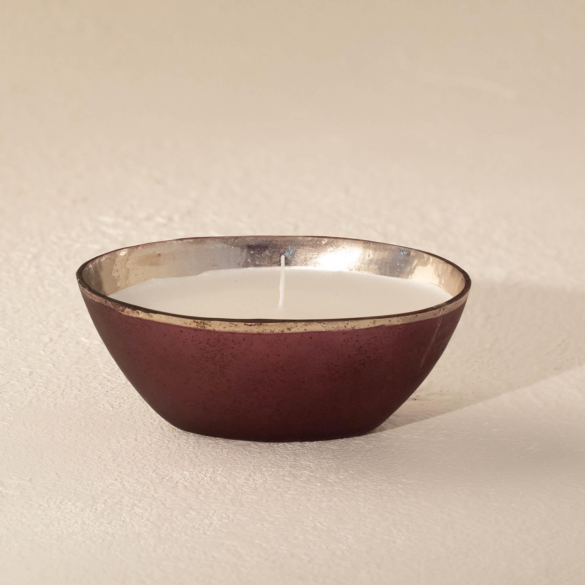 Tinsel Maroon Wax Filled Glass Bowl