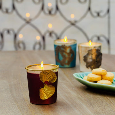 AuraMaroon Wax Filled Glass Votive - ellementry