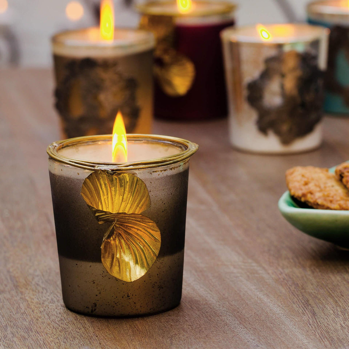 Aura Grey Wax Filled Glass Votive - ellementry