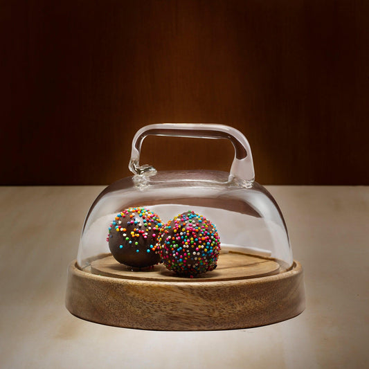dome glass cloche with wooden base- small - ellementry