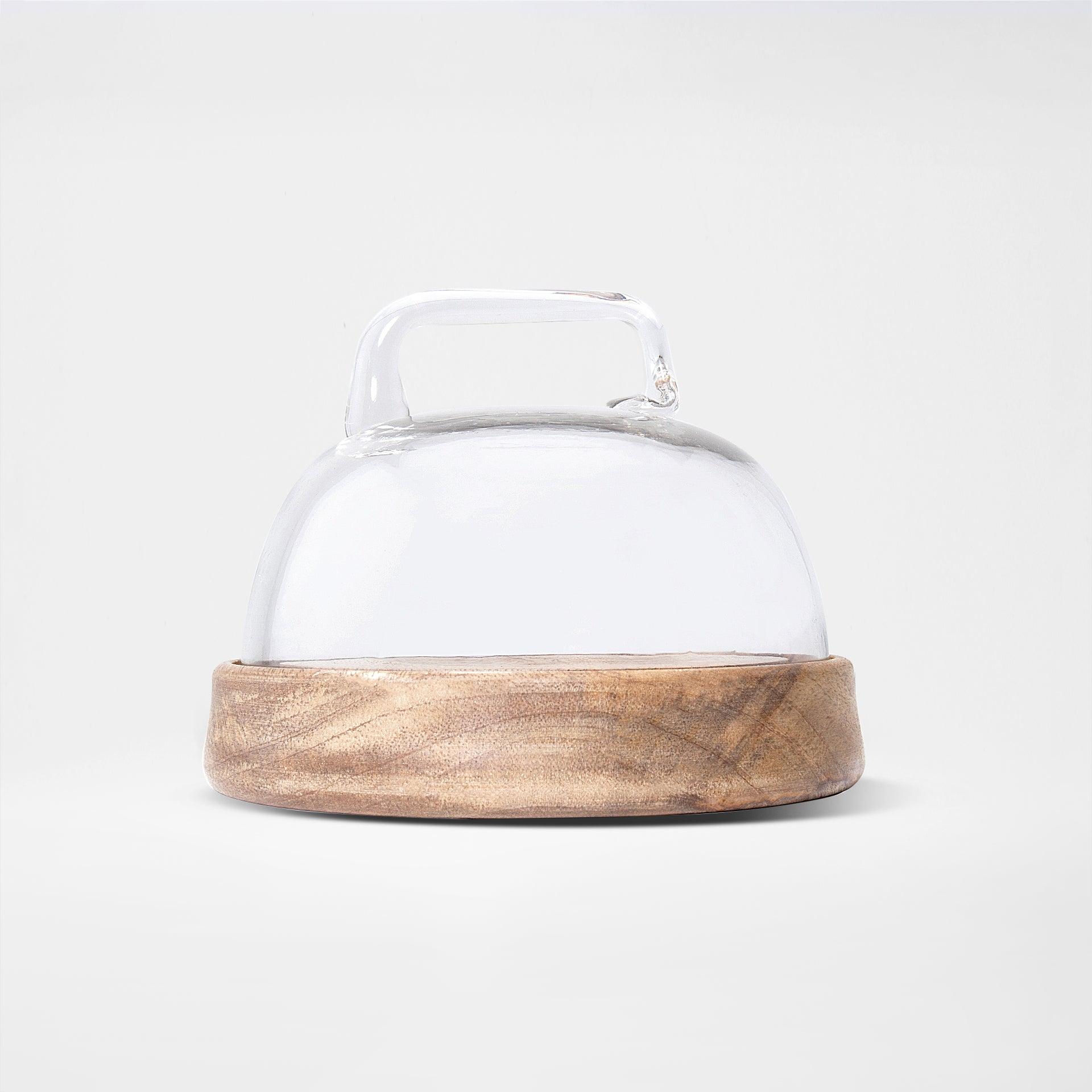 dome glass cloche with wooden base- small