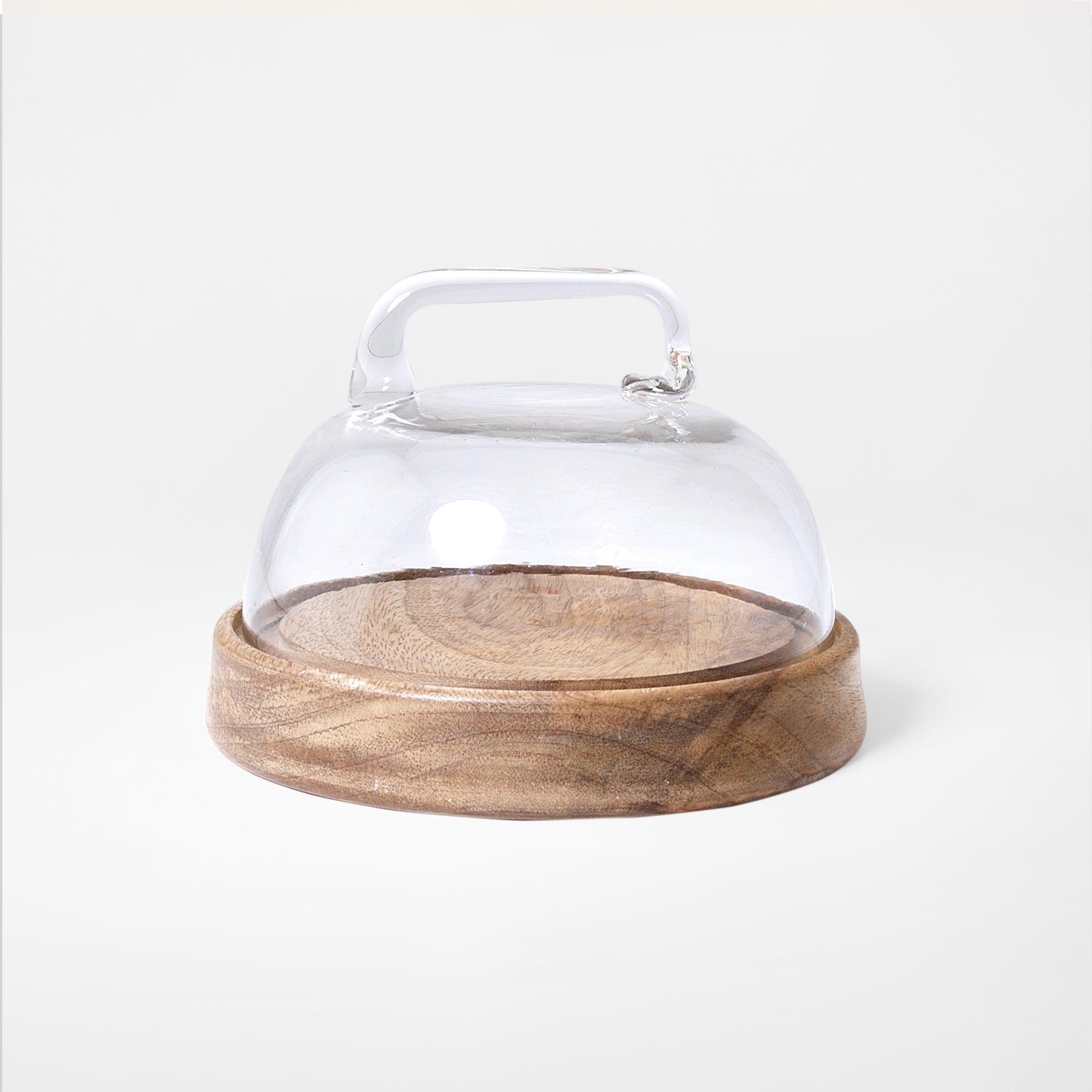 dome glass cloche with wooden base- small