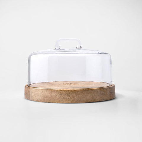 cylindrical glass cloche with wooden base - ellementry