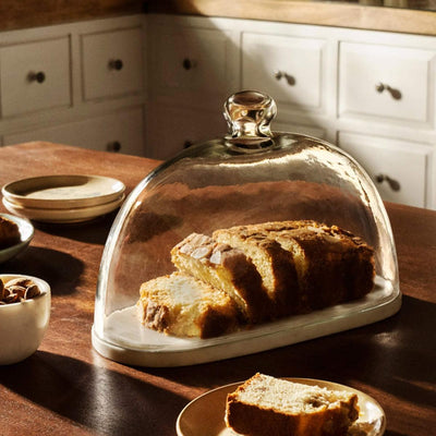 glass cloche with marble base oval - ellementry