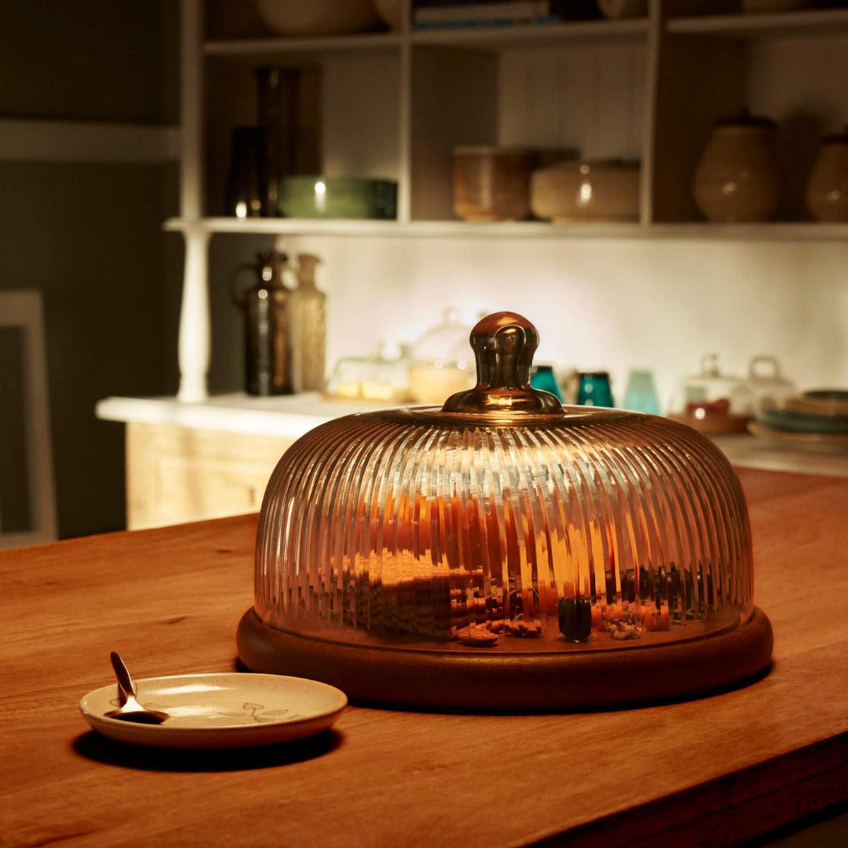 fluted glass cloche with wooden base - ellementry