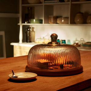 Fluted Glass Cloche With Wooden Base