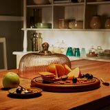 fluted glass cloche with wooden base - ellementry