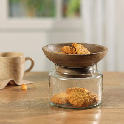 Twain Glass Jar with Wooden Bowl (Large) - ellementry