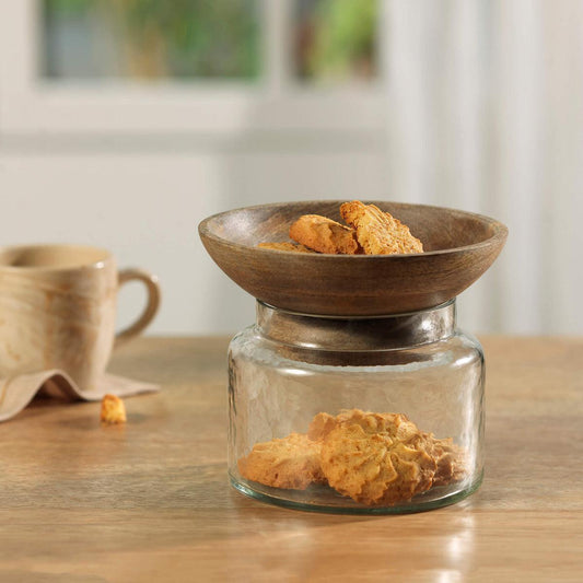 Twain Glass Jar with Wooden Bowl (Large) - ellementry