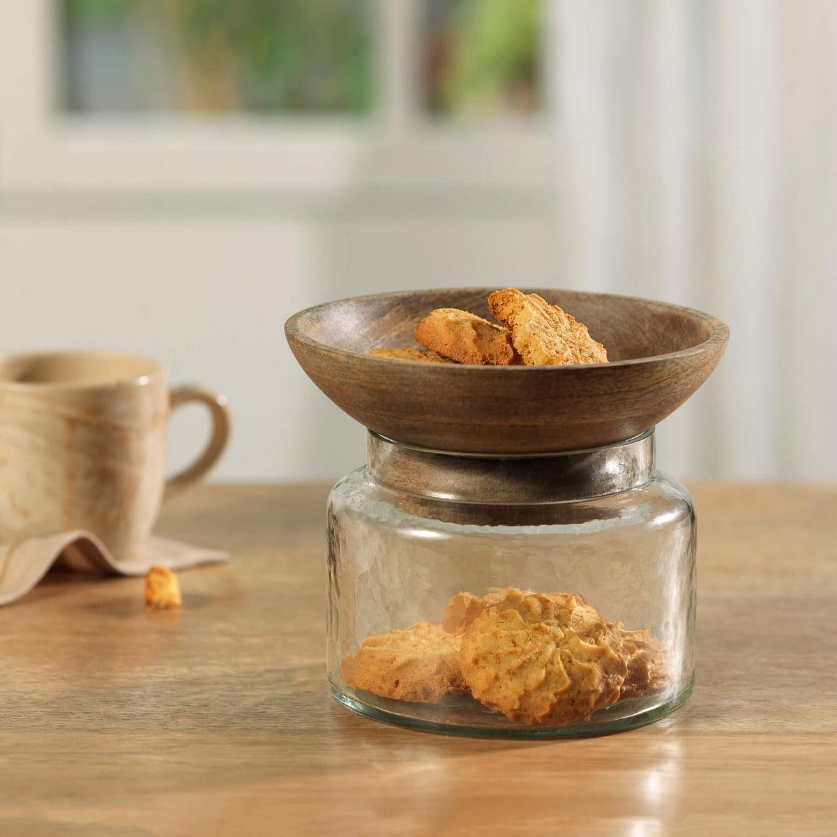 Twain Glass Jar with Wooden Bowl (Large) - ellementry