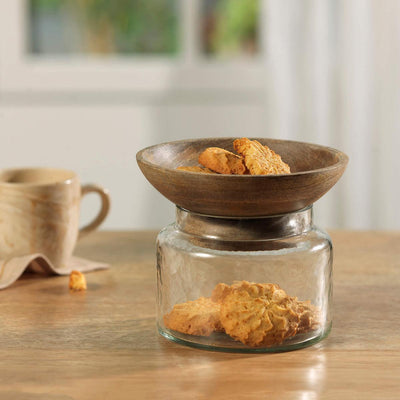 Twain Glass Jar with Wooden Bowl (Large) - ellementry