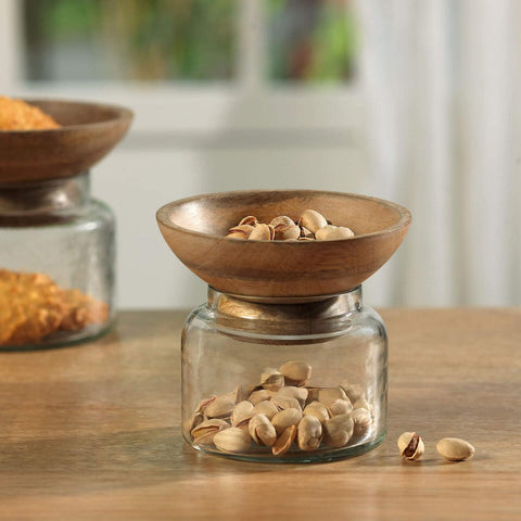 Twain Glass Jar with Wooden Bowl (small) - ellementry