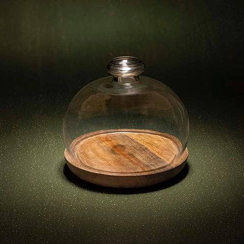 Goblet Glass Cloche With Wooden Base - ellementry