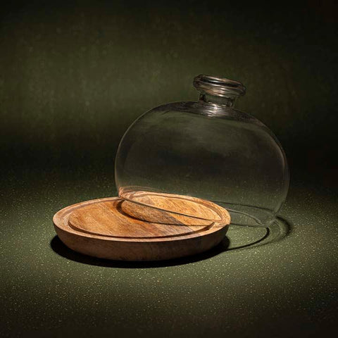 Goblet Glass Cloche With Wooden Base - ellementry