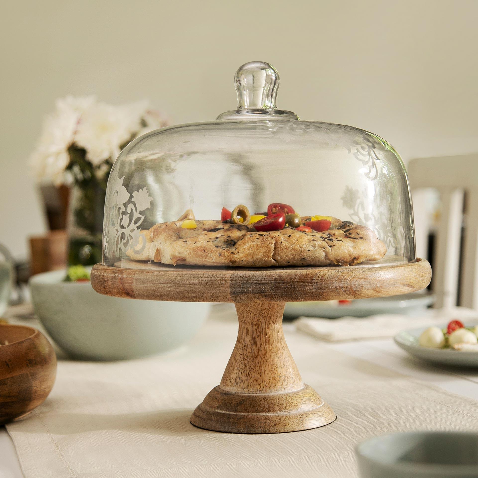Upper Crust Glass Cloche With Wooden Base