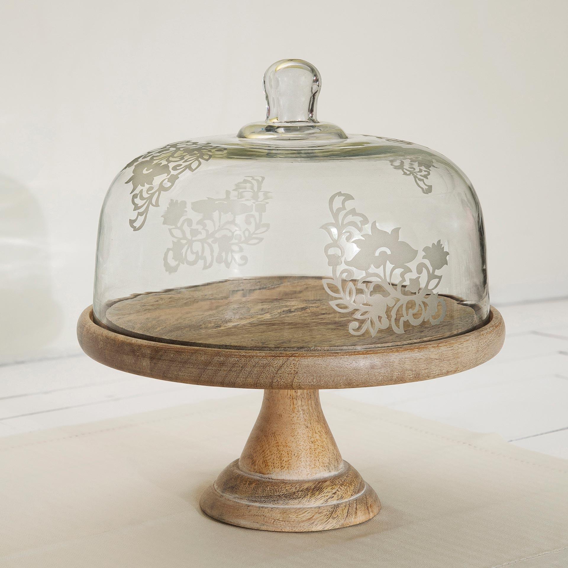 Upper Crust Glass Cloche With Wooden Base