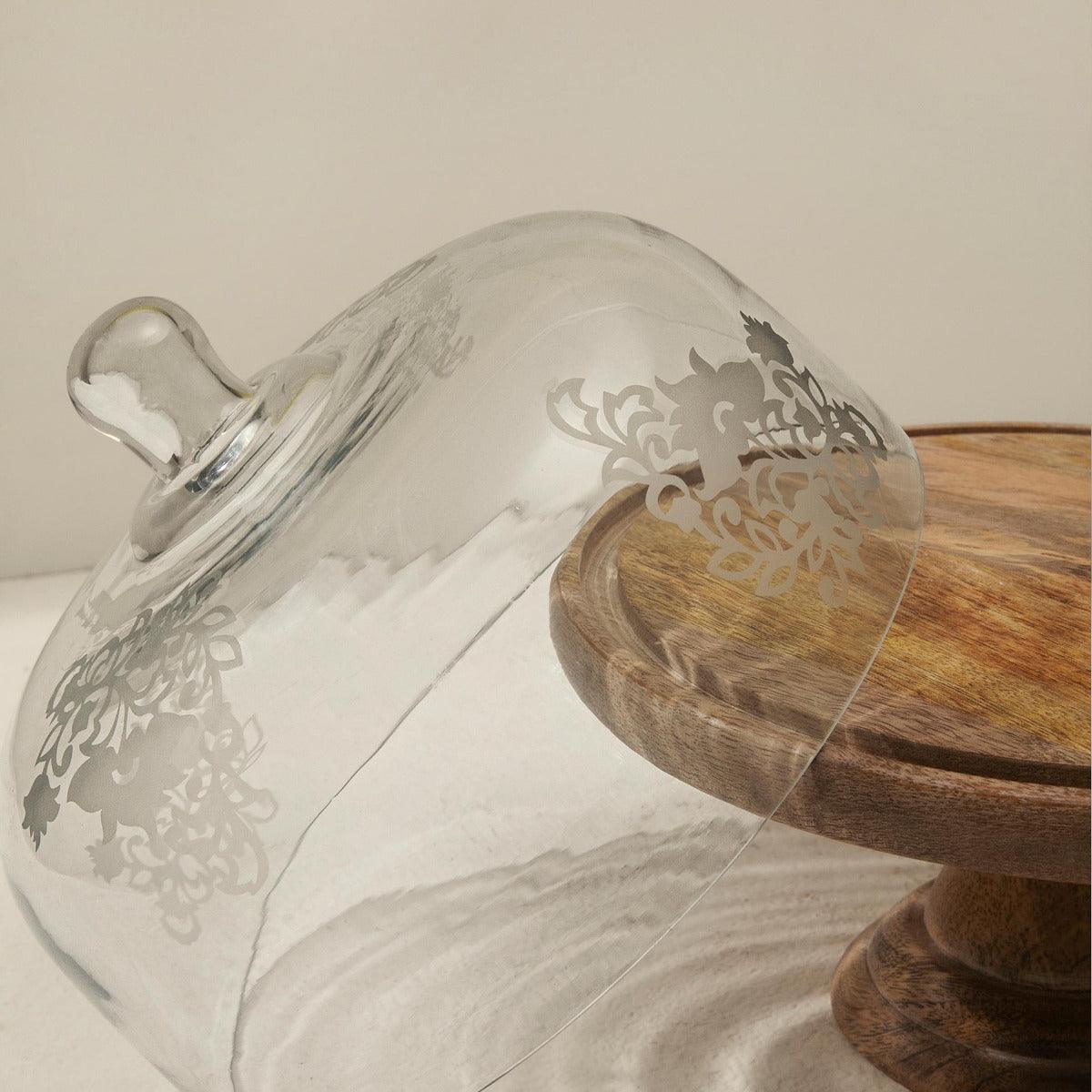 Upper Crust Glass Cloche With Wooden Base