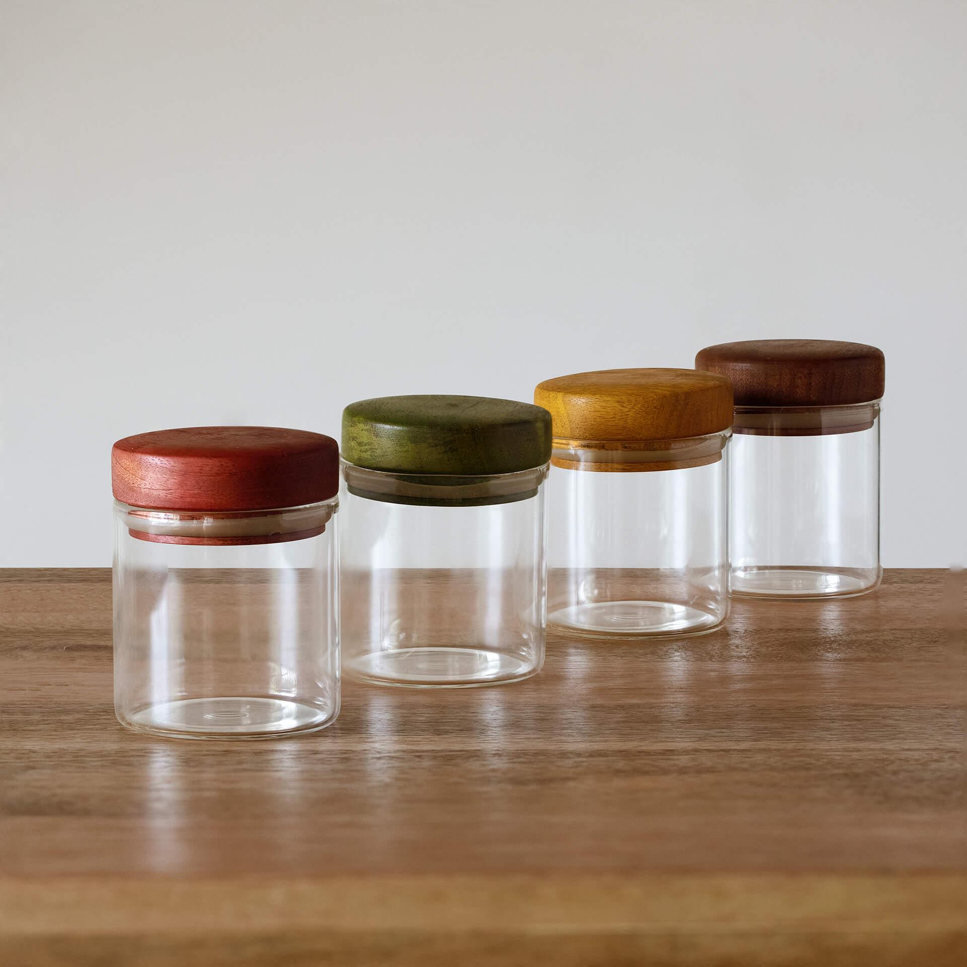 Glass Jar With Wooden Lid Set of 4