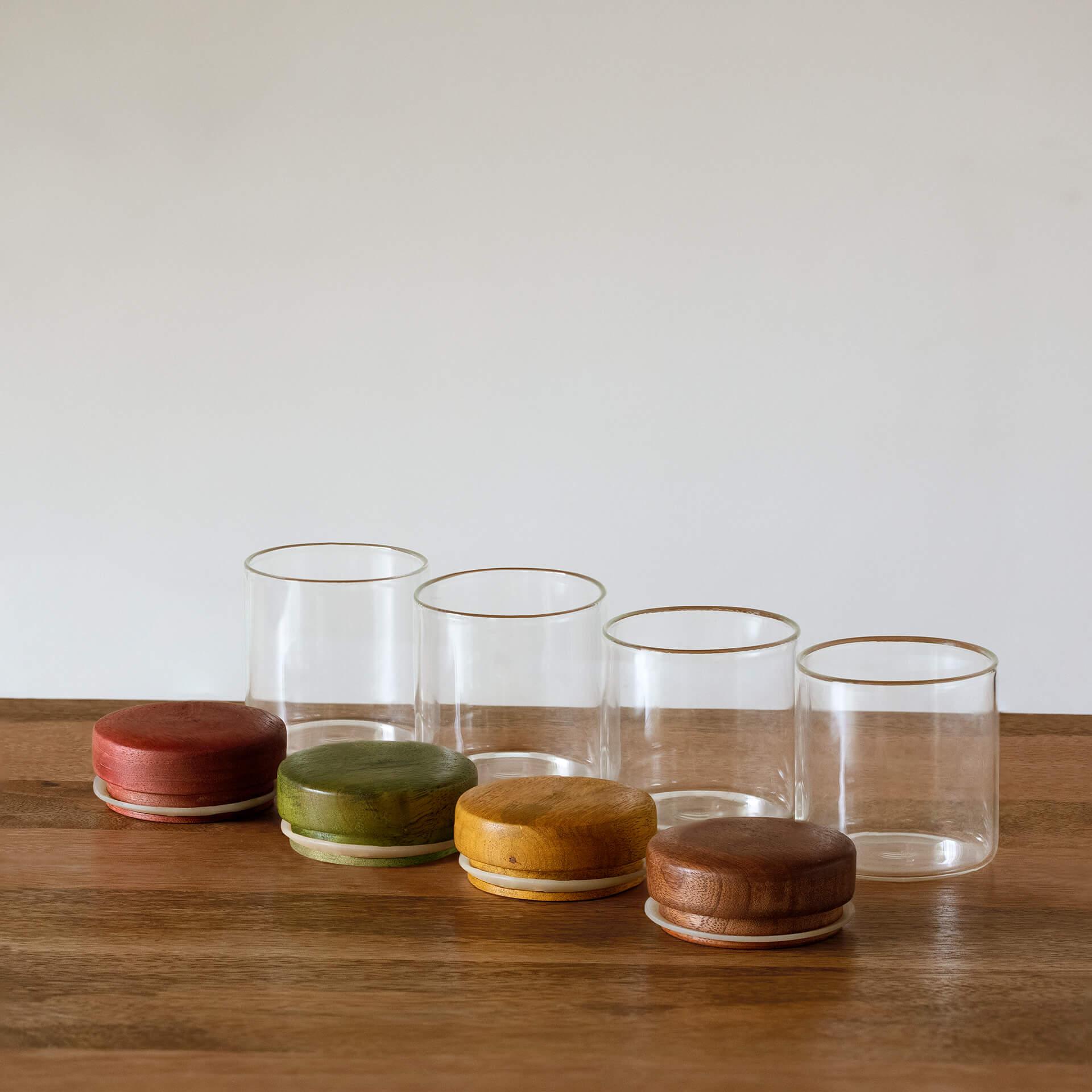 Glass Jar With Wooden Lid Set of 4