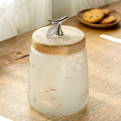 Twigy Frosted Glass Jar with Wooden Lid (Tall) - ellementry