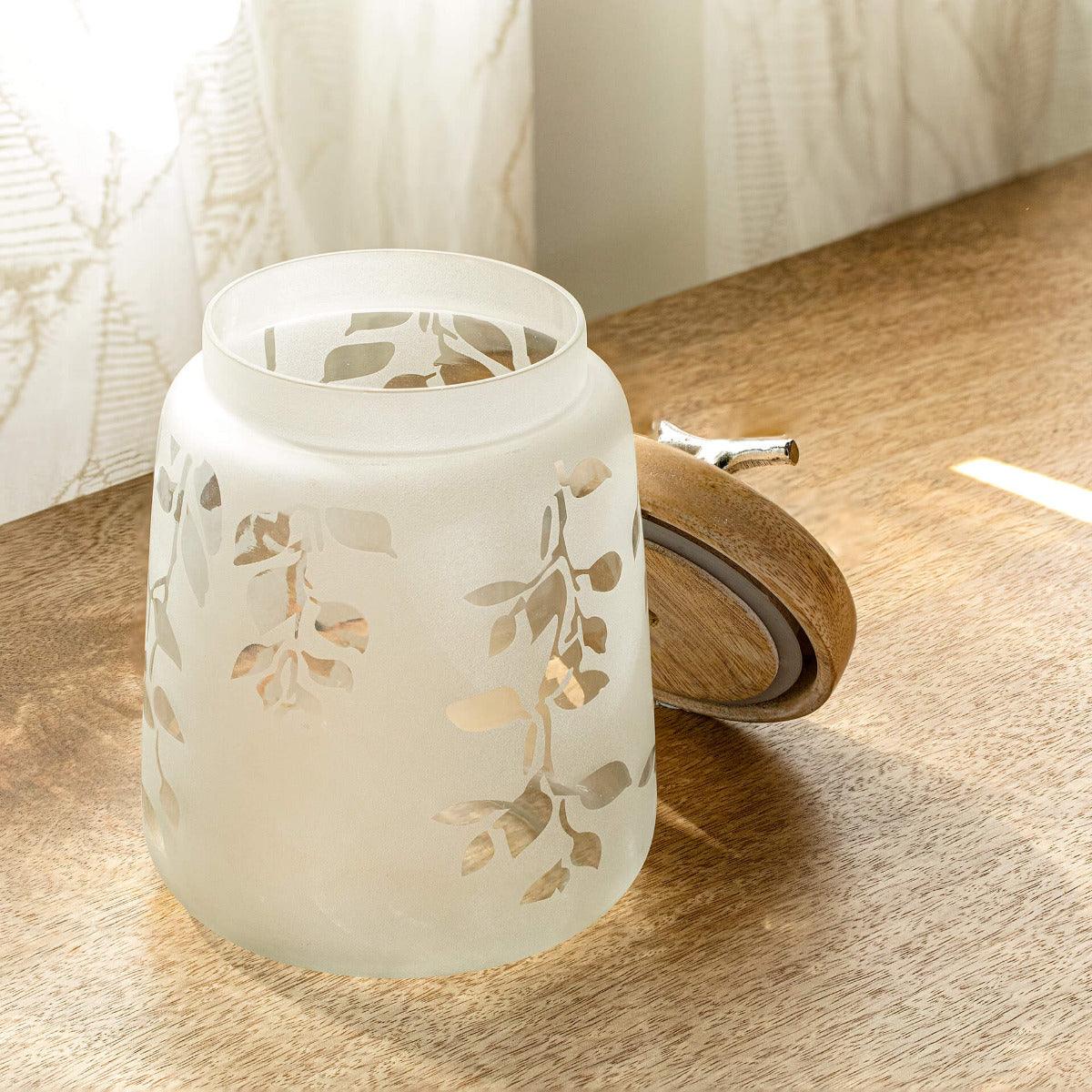 Twigy Frosted Glass Jar with Wooden Lid (Tall)