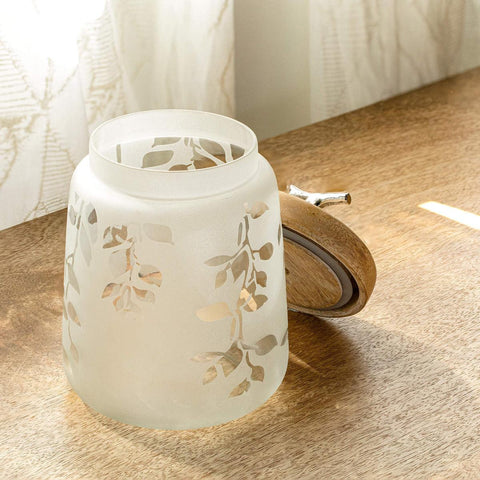 Twigy Frosted Glass Jar with Wooden Lid (Tall) - ellementry