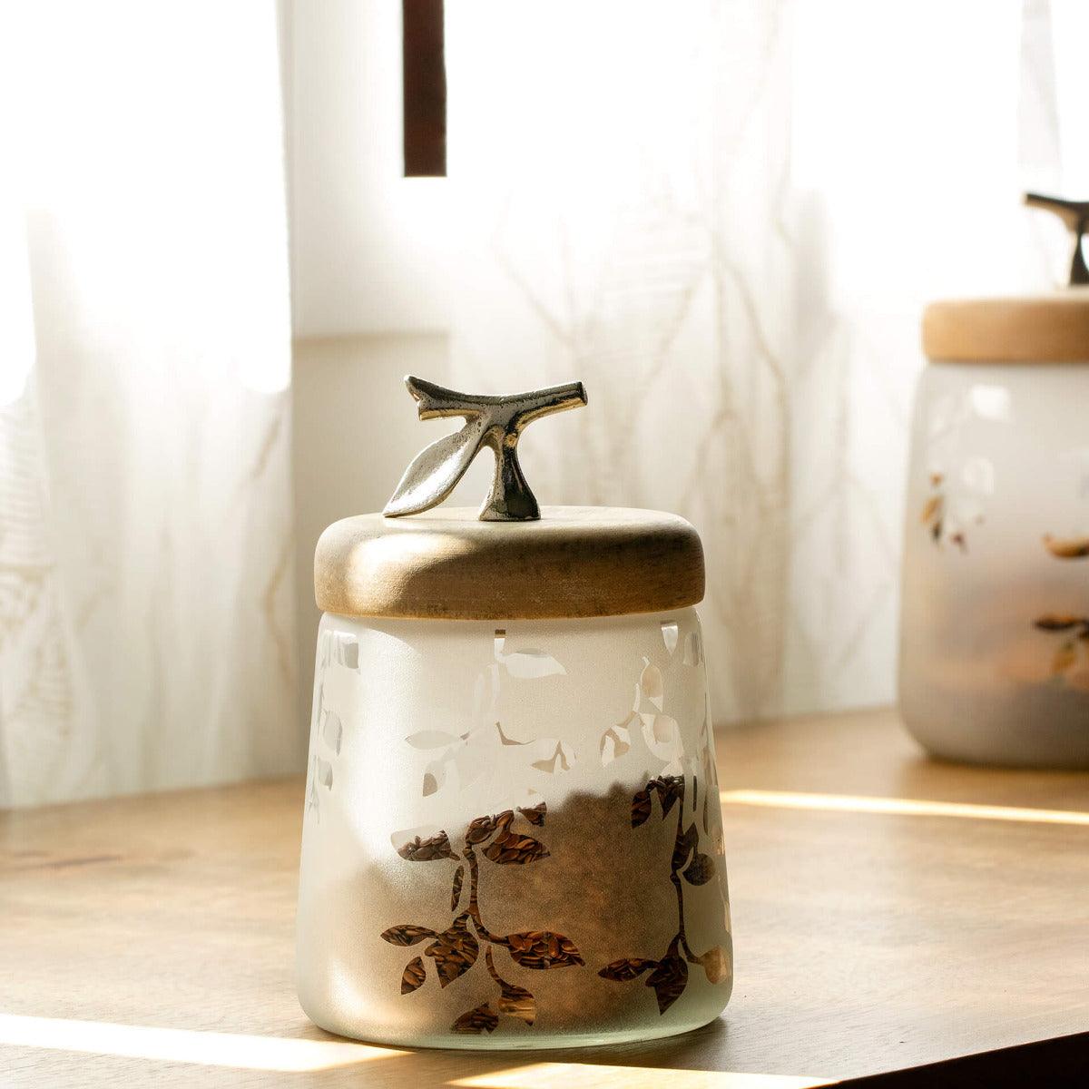 Twigy Frosted Glass Jar with Wooden Lid (Short)