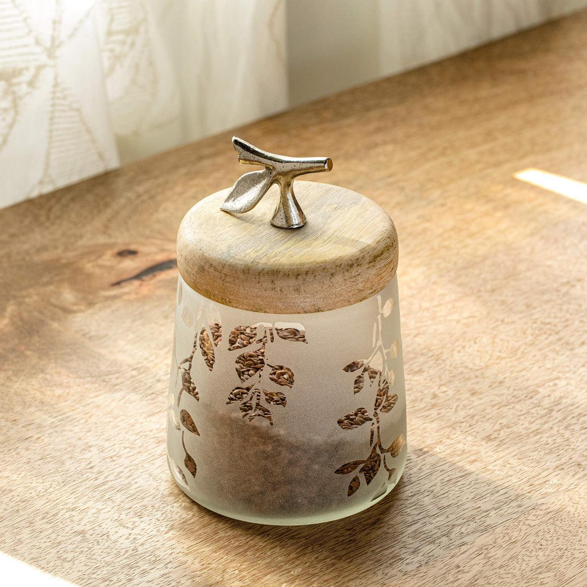 Twigy Frosted Glass Jar with Wooden Lid (Short)