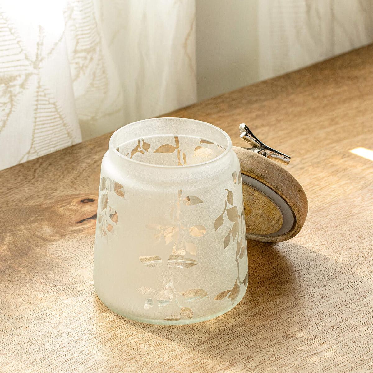 Twigy Frosted Glass Jar with Wooden Lid (Short)