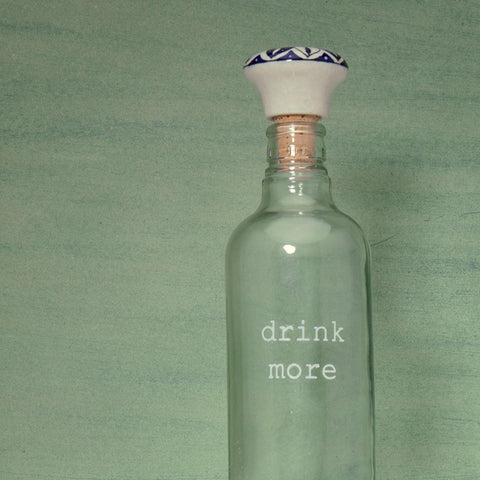 drink more glass water bottle with ceramic stopper - ellementry