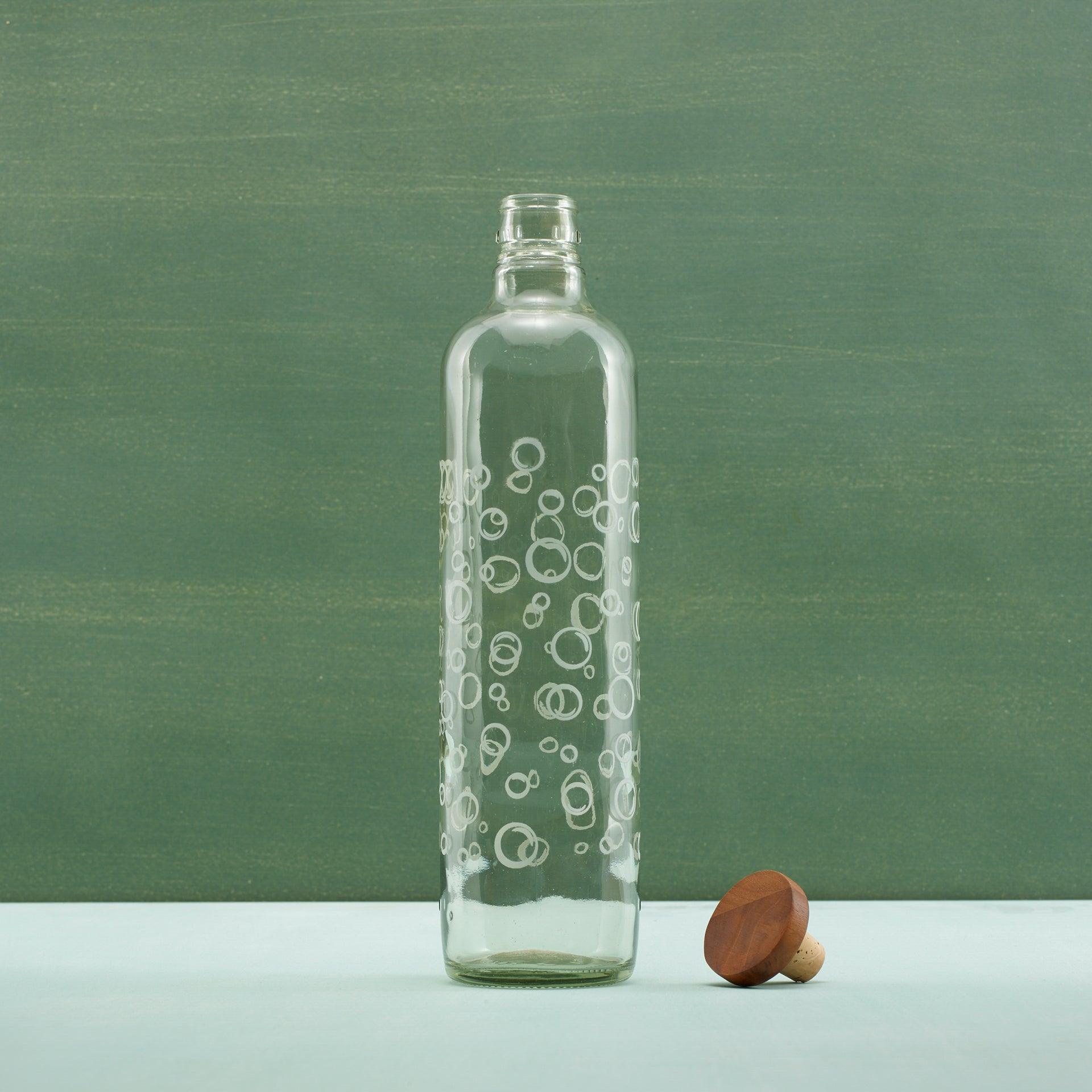 bubbles glass water bottle with wooden stopper