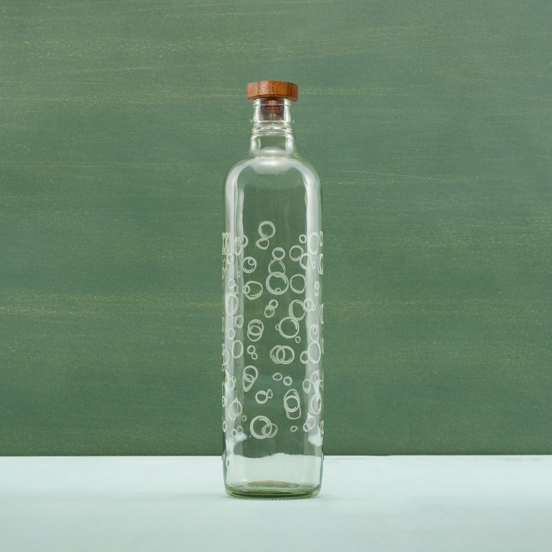 bubbles glass water bottle with wooden stopper