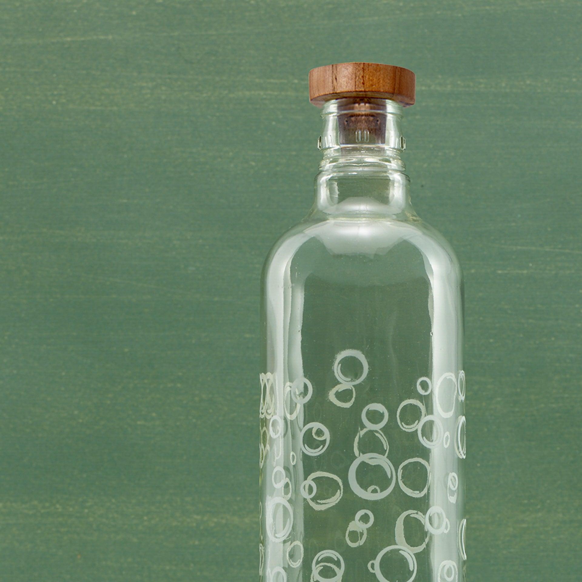 bubbles glass water bottle with wooden stopper