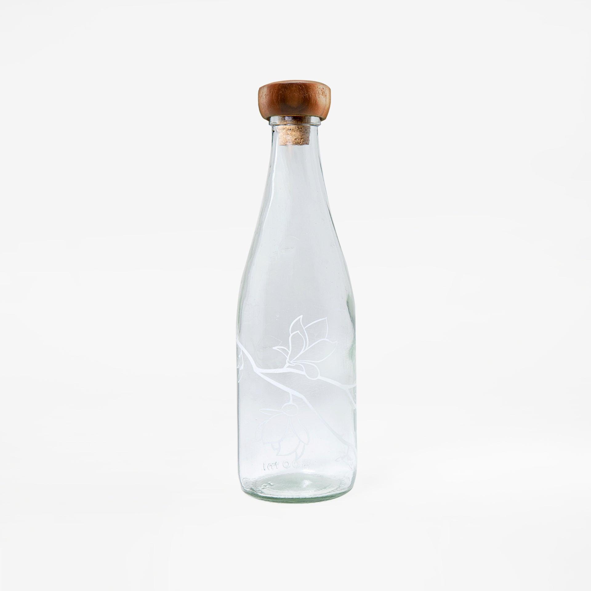 magnolia glass water bottle with wooden stopper