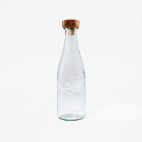 magnolia glass water bottle with wooden stopper - ellementry